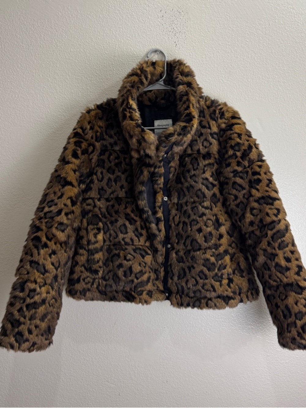 Abercrombie Fitch Mini Puffer Leopard Jacket Size Medium
